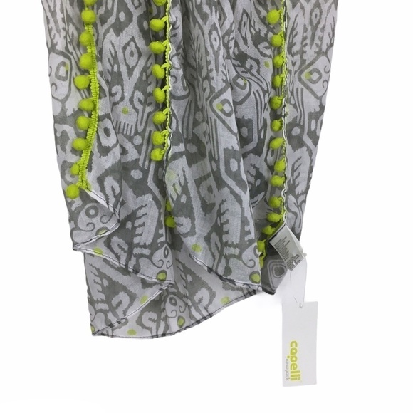 CAPELLI Scarf Ikat Pom Poms Neon Boho Southwestern Tribal Sheer Lightweight NWT - Picture 3 of 8